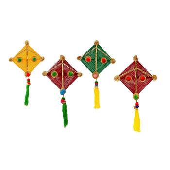 Pack of 4 multicolor woollen kite hanging decoration 2