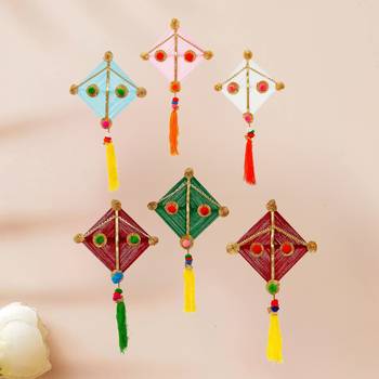 Pack of 6 multicolor woollen kite hanging decoration 1