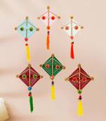 Pack of 6 multicolor woollen kite hanging decoration