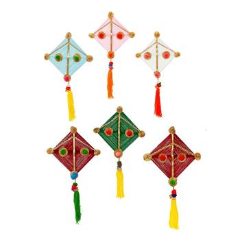 Pack of 6 multicolor woollen kite hanging decoration 2