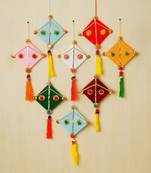Pack of 8 multicolor woollen kite hanging decoration