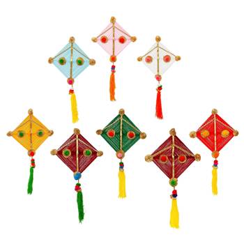 Pack of 8 multicolor woollen kite hanging decoration 2