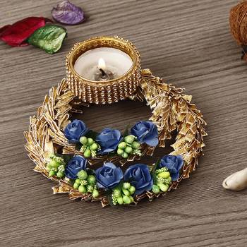One blue floral designer handcrafted tea light holder 1