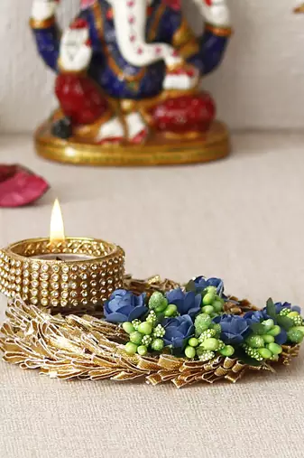 One blue floral designer handcrafted tea light holder