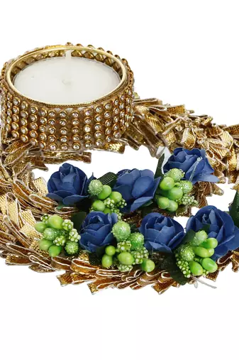One blue floral designer handcrafted tea light holder