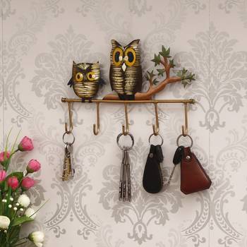 One owl theme colorful tribal art 5 hooks iron key holder 1
