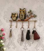 One owl theme colorful tribal art 5 hooks iron key holder
