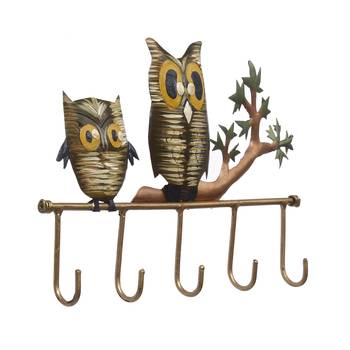 One owl theme colorful tribal art 5 hooks iron key holder 4