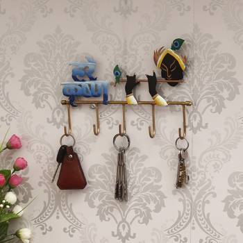 One hare krishna colorful tribal art 5 hooks iron key holder 1