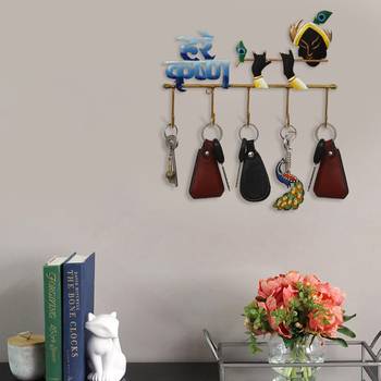 One hare krishna colorful tribal art 5 hooks iron key holder 2