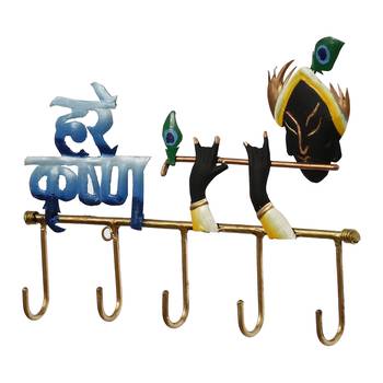 One hare krishna colorful tribal art 5 hooks iron key holder 4
