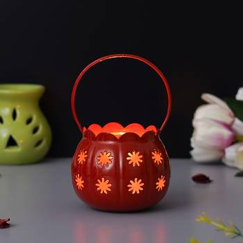 1 red metal cup flowers decorative hanging lanterns tea light candle holder 1