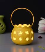 1 yellow metal cup flowers decorative hanging lanterns tea light candle holder