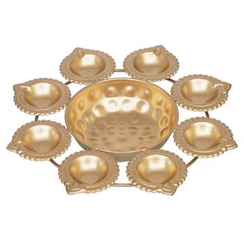 One golden handcrafted designer urli with 8 diyas 3