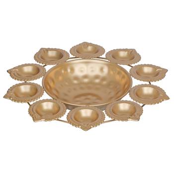 One golden metal handcrafted designer urli with 10 diyas 3