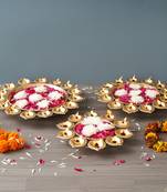One set of 3 golden metal handcrafted flower shape designer urlis with diyas