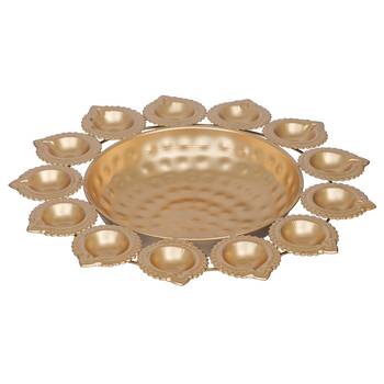 One golden metal handcrafted designer urli with 13 diyas 3