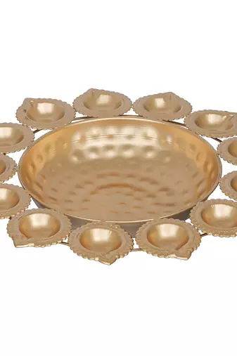 One golden metal handcrafted designer urli with 13 diyas