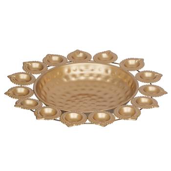 One golden metal handcrafted designer urli with 15 diyas 3