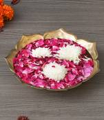 One golden metal handcrafted traditional lotus flower shape designer urli