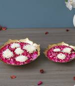 One set of 2 golden metal handcrafted traditional lotus flower designer urli