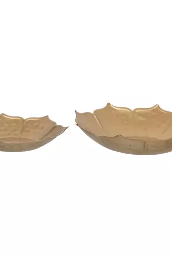 One set of 2 golden metal handcrafted traditional lotus flower designer urli