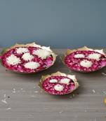 One set of 3 golden metal handcrafted traditional lotus flower shape designer urlis