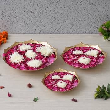 One set of 3 golden metal handcrafted traditional lotus flower shape designer urlis 2