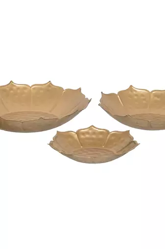 One set of 3 golden metal handcrafted traditional lotus flower shape designer urlis