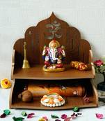 One om design with shelf laminated wood pooja temple/mandir