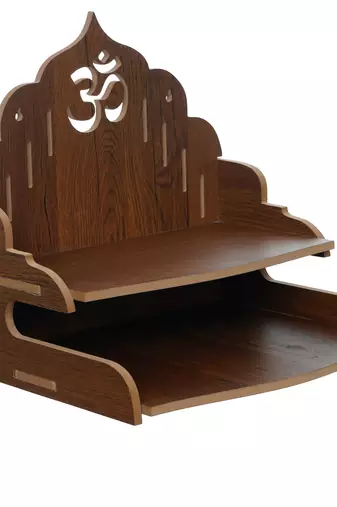 One om design with shelf laminated wood pooja temple/mandir