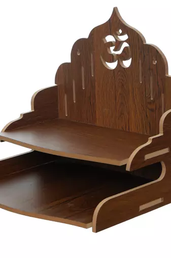 One om design with shelf laminated wood pooja temple/mandir