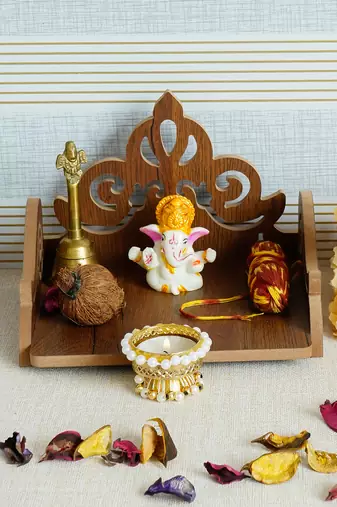 One carved design laminated wood pooja temple/mandir