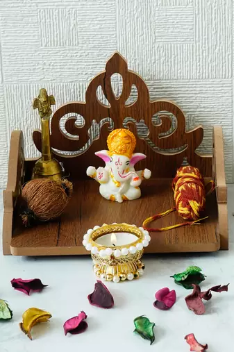 One carved design laminated wood pooja temple/mandir