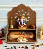 One om design with shelf laminated wood pooja temple/mandir
