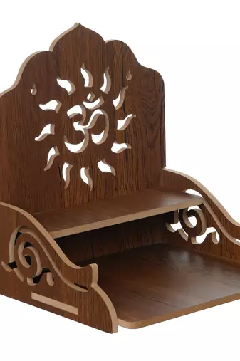 One om design with shelf laminated wood pooja temple/mandir