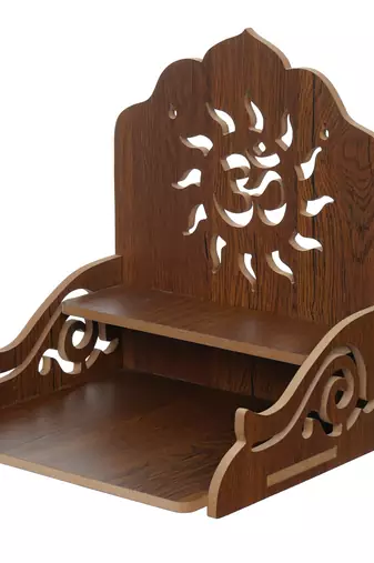 One om design with shelf laminated wood pooja temple/mandir