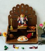 One om with bells design and 3 shelfs laminated wood pooja temple/mandir