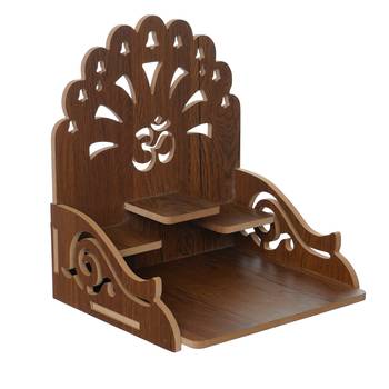 One om with bells design and 3 shelfs laminated wood pooja temple/mandir 3