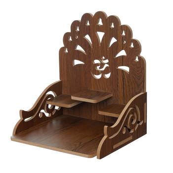 One om with bells design and 3 shelfs laminated wood pooja temple/mandir 4