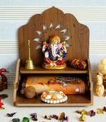 One swastik design with shelf laminated wood pooja temple/mandir