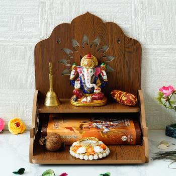 One swastik design with shelf laminated wood pooja temple/mandir 2