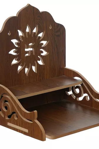 One swastik design with shelf laminated wood pooja temple/mandir