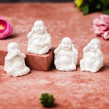 Set of 4 white baby monk buddha statues for home decoration 1