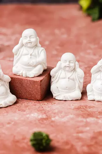 Set of 4 white baby monk buddha statues for home decoration