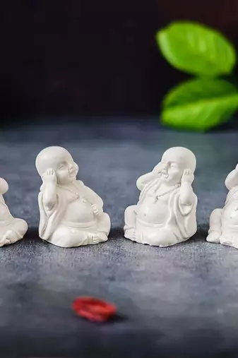 Set of 4 white baby monk buddha statues for home decoration