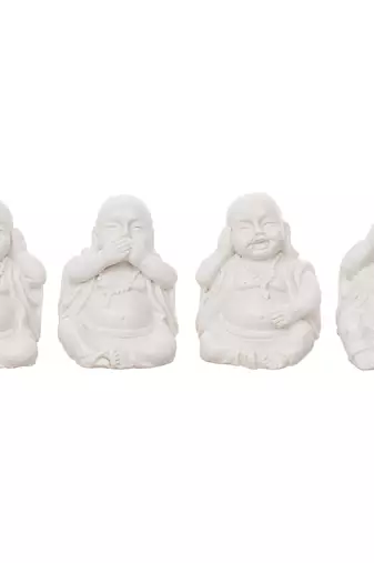 Set of 4 white baby monk buddha statues for home decoration