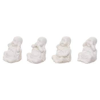 Set of 4 white baby monk buddha statues for home decoration 4