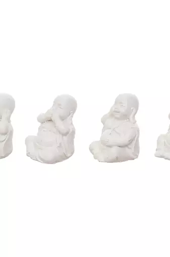 Set of 4 white baby monk buddha statues for home decoration