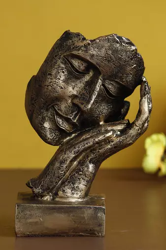 One antique look human face resting on hands handcrafted polyresin showpiece